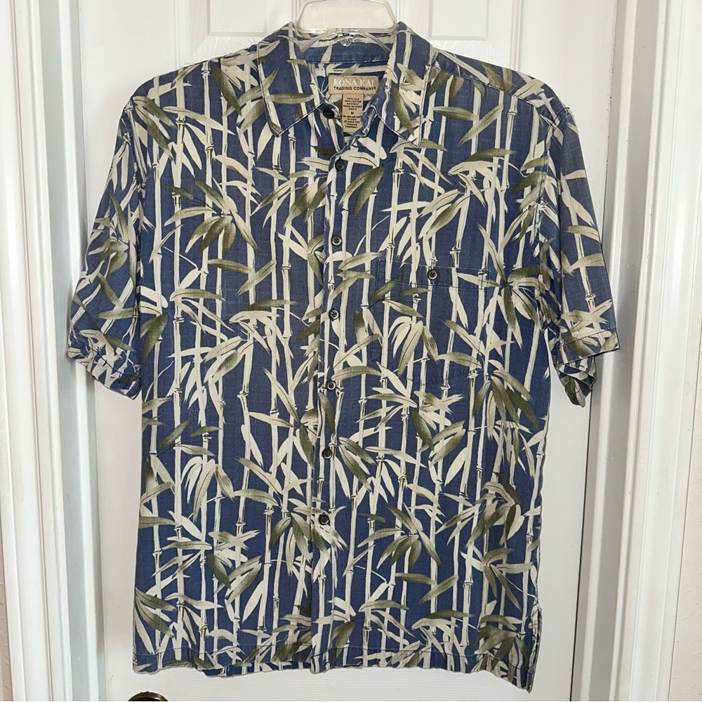 Kona Kai Trading Company Silk Cotton Blend Button Up Shirt Hawaiian Sz M